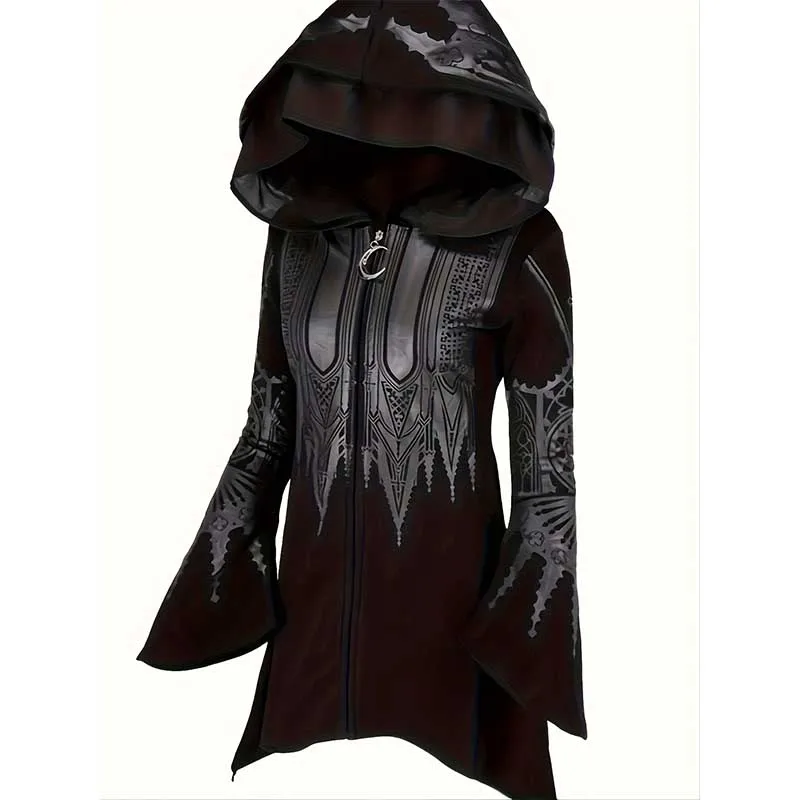 Plus Size Women's Gothic Irregular Long Sleeve Hoodie