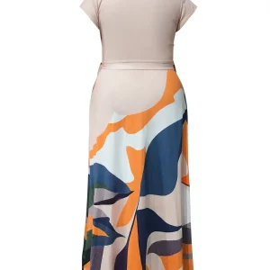 Plus Size Women's Mixed Print Bandage A-Line Dress - Elegant Office & Casual Short Sleeve Vesti