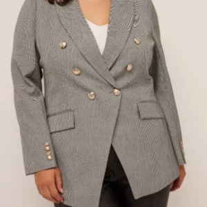 Plus Size Women's Plaid Blazer with Metal Button, Long Sleeve Office Jacket for Autumn