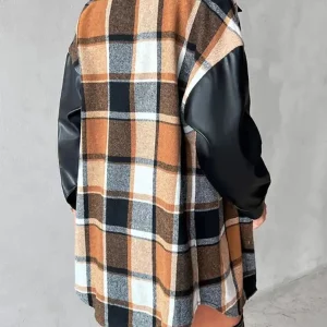 Plus Size Women's Plaid Lapel Casual Coat with Splicing Detail