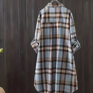 Plus Size Women's Plaid Print Button-Up Long Sleeve Loose Coat