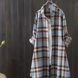 Plus Size Women's Plaid Print Button-Up Long Sleeve Loose Coat