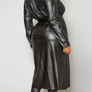 Plus Size Women's PU Leather Coat & Legging Set