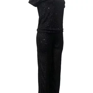 Plus Size Women's Sequin Waist Pants Set with Short Sleeve Top - Summer Casual Two-Piece Outfit