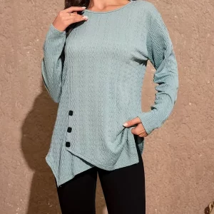 Plus Size Women's Solid Cable Long Sleeve T-shirt