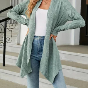 Plus Size Women's Solid Color Long Cardigan Jacket