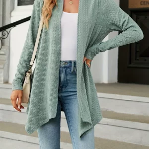 Plus Size Women's Solid Color Long Cardigan Jacket