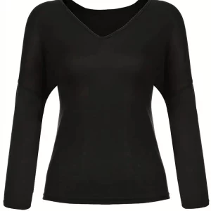 Plus Size Women's Solid V-Neck Long Sleeve Casual T-Shirt