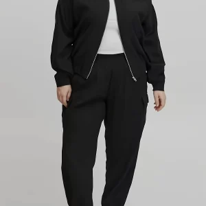 Plus Size Women's Solid Zipper Bomber Jacket & Cargo Jogger Set