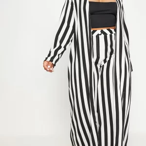 Plus Size Women's Stripe Print Cardigan & Wide Leg Pants Set