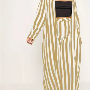 Plus Size Women's Stripe Print Cardigan & Wide Leg Pants Set