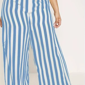 Plus Size Women's Stripe Print Cardigan & Wide Leg Pants Set