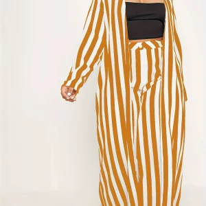 Plus Size Women's Stripe Print Cardigan & Wide Leg Pants Set