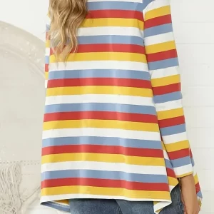 Plus Size Women's Striped Print Long Sleeve Crew Neck T-shirt