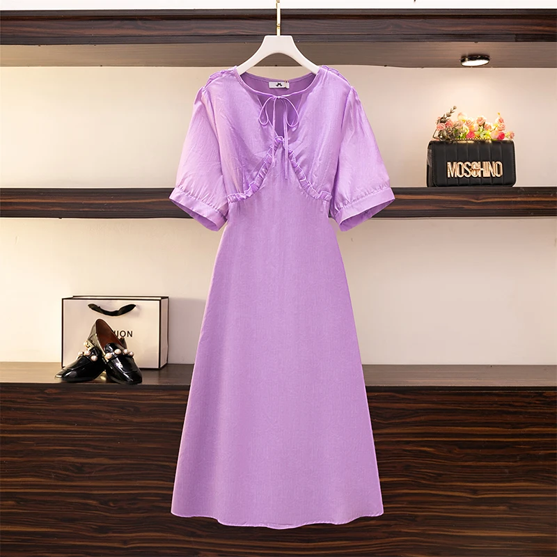 Plus-size Women's Summer Casual Lyocell Fabric Purple Maxi Dress