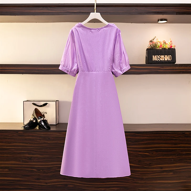 Plus-size Women's Summer Casual Lyocell Fabric Purple Maxi Dress