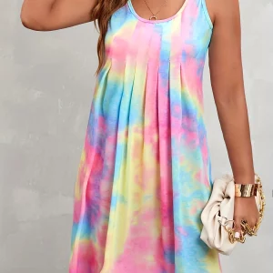 Plus Size Women's Tie-Dye Sleeveless Beach Dress