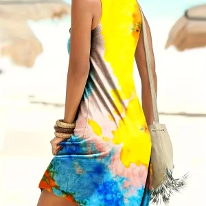 Plus Size Women's Tie-Dye Sleeveless Beach Dress