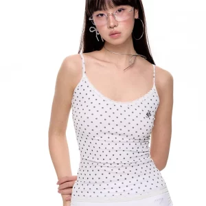 Polka Dot Lace Tank Top | Coquette Sweet Girl Crop Halter | Korean Fashion Corset | Y2k Cam