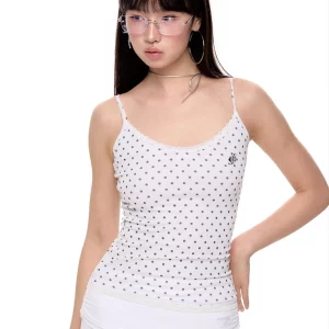 Polka Dot Lace Tank Top | Coquette Sweet Girl Crop Halter | Korean Fashion Corset | Y2k Cam