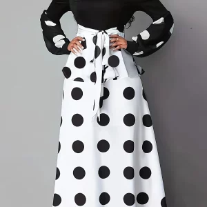 Polka Dot Print Maxi Dress with Ruffle Trim - Plus Size