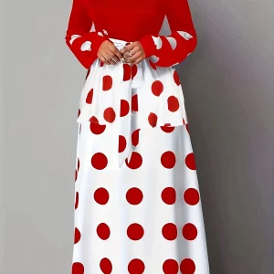 Polka Dot Print Maxi Dress with Ruffle Trim - Plus Size