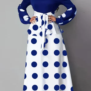 Polka Dot Print Maxi Dress with Ruffle Trim - Plus Size