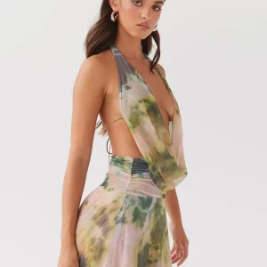 Printed Backless Halter Dress | Sleeveless Deep V-neck Lace Up | Women's Summer Party Beach Dress