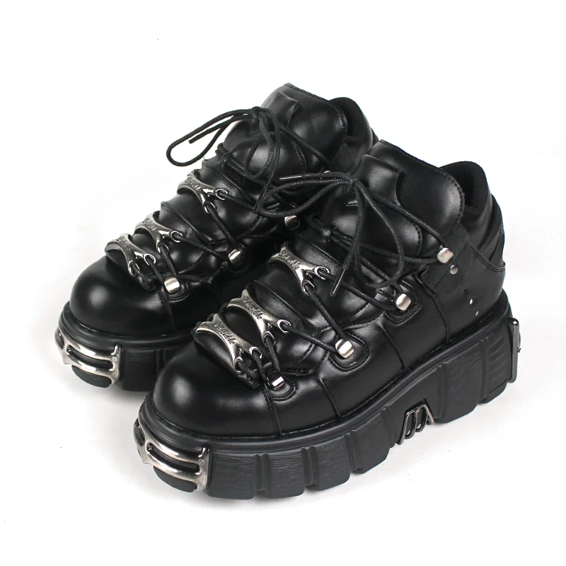 Punk Style Lace-up Platform Ankle Boots with Metal Decor