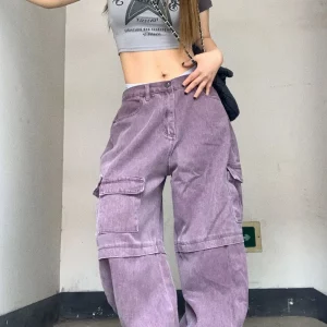 Purple Cargo Jeans Women's Street Hip-hop Baggy Pants