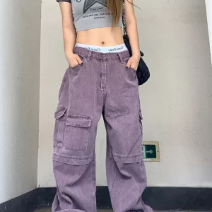 Purple Cargo Jeans Women's Street Hip-hop Baggy Pants