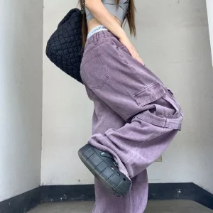 Purple Cargo Jeans Women's Street Hip-hop Baggy Pants