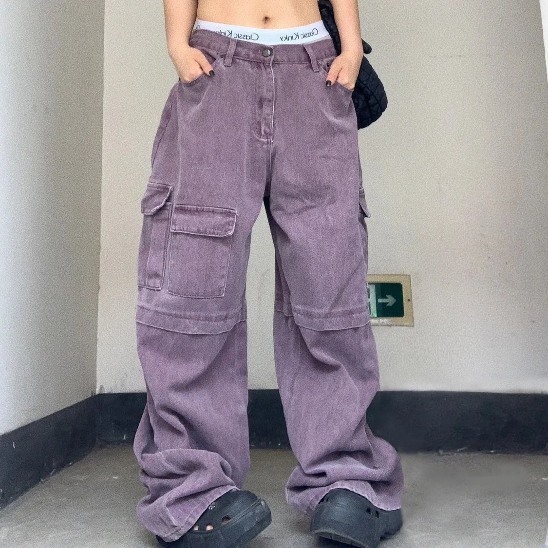 Purple Cargo Jeans Women's Street Hip-hop Baggy Pants