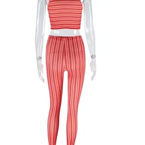 Red Striped Two-Piece Set: Crop Tank Top & Pencil Pants