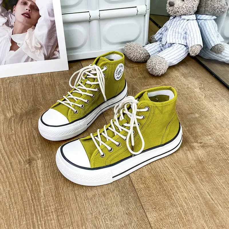 Retro Canvas Lowtop Sneakers for Women, Round Toe Cross-tied Flats