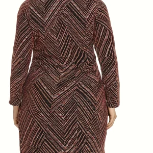 Retro Geo Print Plus Size Long Sleeve Midi Dress