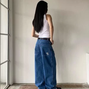 Retro Pocket Embroidered Loose Wide-leg Jeans for Women