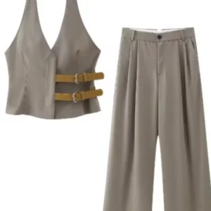 Retro Sleeveless Vest & Loose Trousers Set for Women