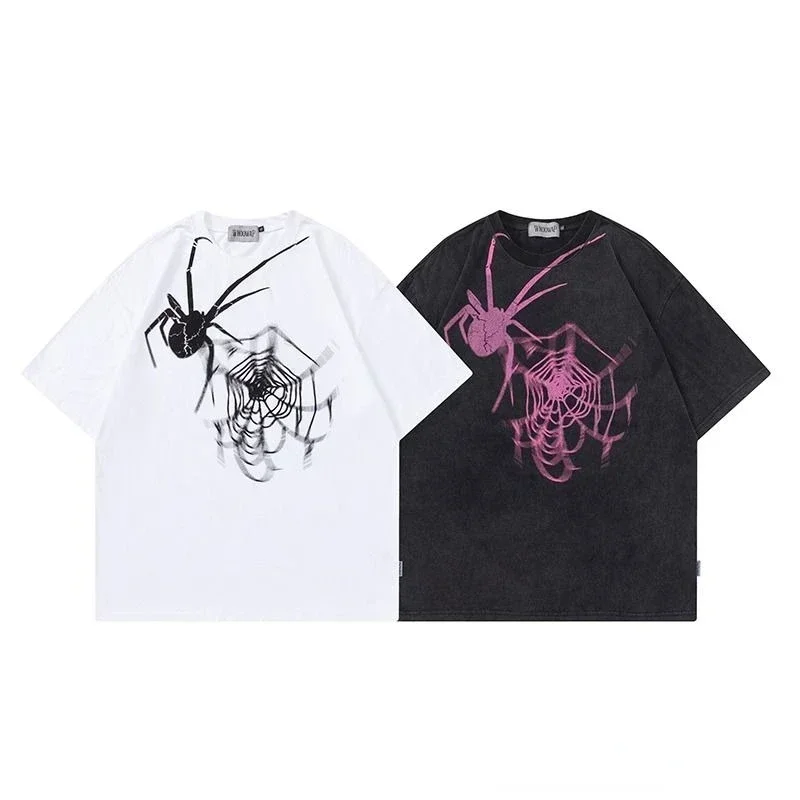 Retro Spider Web Print Short Sleeve Tee for Women - Trendy Summer Street Style