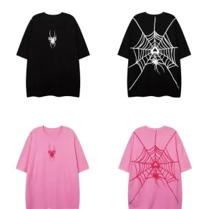 Retro Spider Web Print Short Sleeve Tee for Women - Trendy Summer Street Style