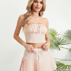 Retro Summer Tube Top Skirt Set with Bow Detail