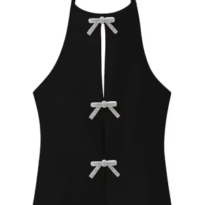 Rhinestone Halter Neck Tank Top | Women's Sexy Sleeveless Vest