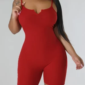 Rib Knit Cami Romper: Sleeveless Spaghetti Strap Jumpsuit