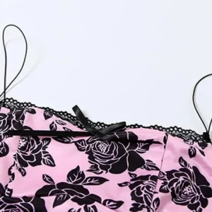 Rose Print 2-Piece Women's Sexy Crop Top & Mini Skirt Set for 2024 Summer Parties