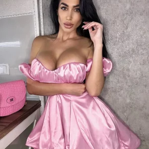 Satin Pink Sexy Mini Dress | Off-Shoulder A-line Club Party