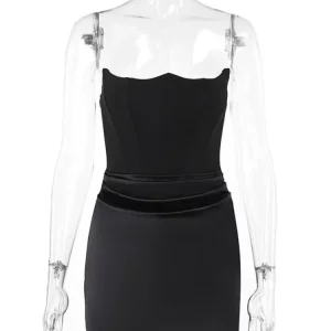 Satin Splice Strapless Black Dress | Women's Sexy Body-Shaping Mini Dress for Party Clubwear