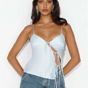 Satin Tie-Up Crop Top | Backless Slim Fit Tank Top