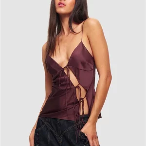 Satin Tie-Up Crop Top | Backless Slim Fit Tank Top