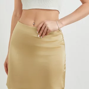 Satin Wrap Bodycon Mini Skirt for Women | Spring/Summer Solid Color | Back Zip | Mid Waist | Party/