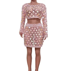 Sequin Beach Skirt Set Pink Outfit | Glitter Cover-Up